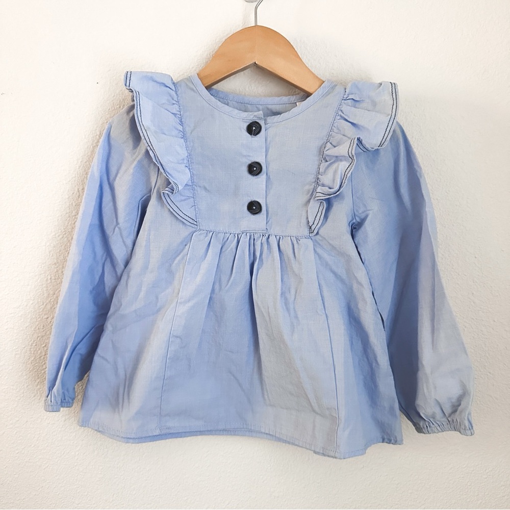 Zara Chambray Ruffle Top Size 4/5 NWOT